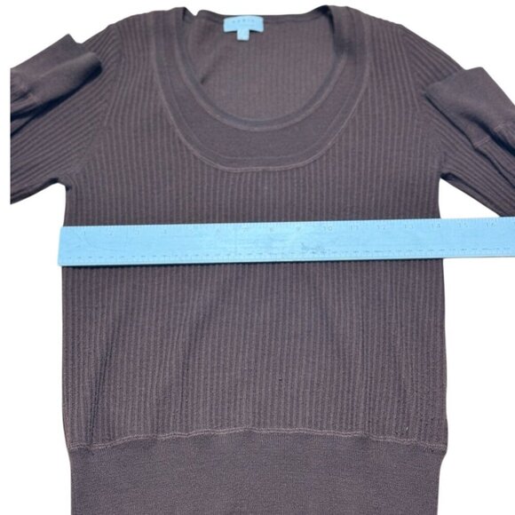 AKRIS PUNTO Cashmere Sweater Women's Size 6 Brown Long Sleeve Ribbed Wool Silk - Picture 3 of 8